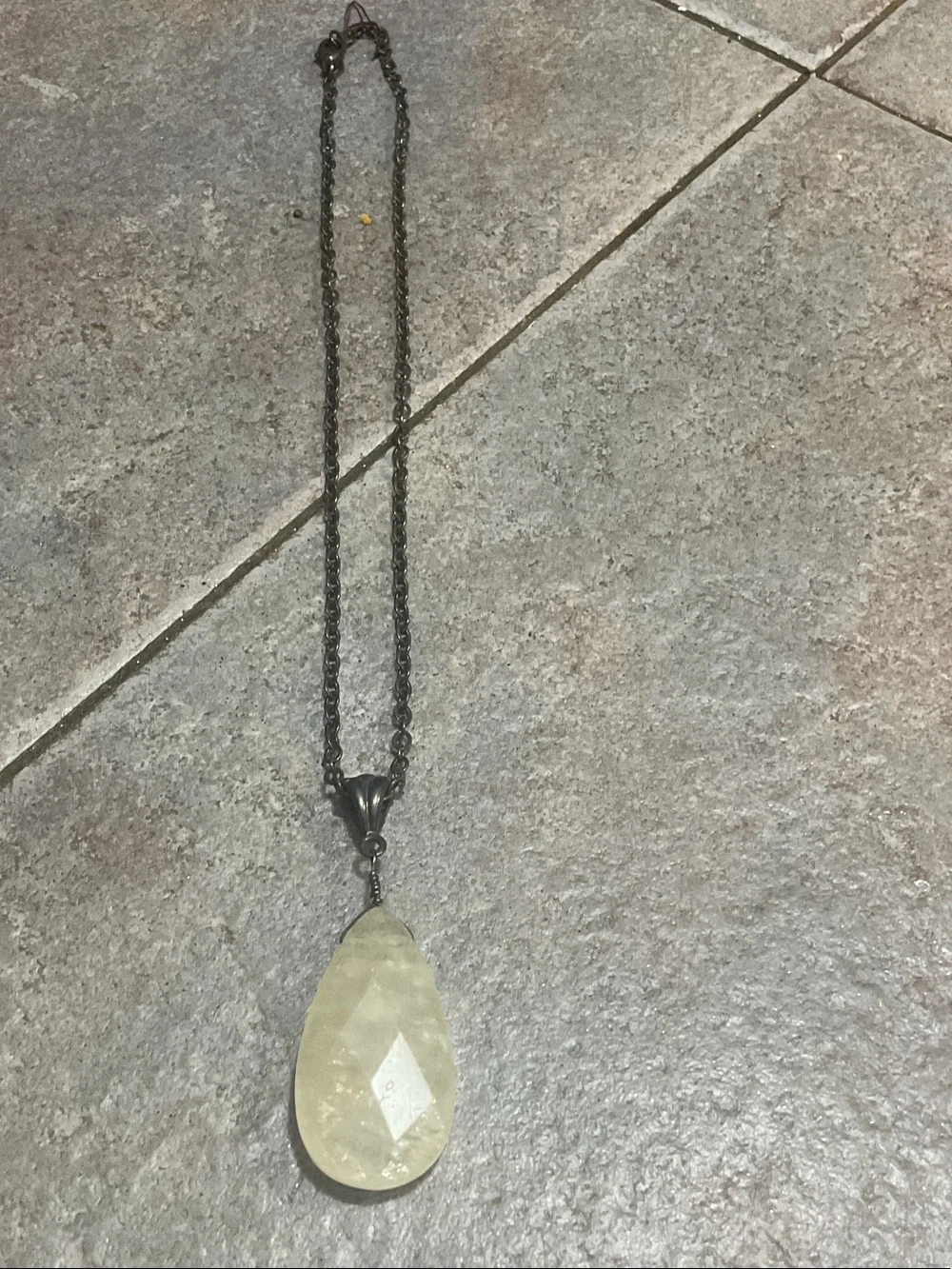 Faceted Teardrop Pendant Necklace - Cream Stone on Silver Chain